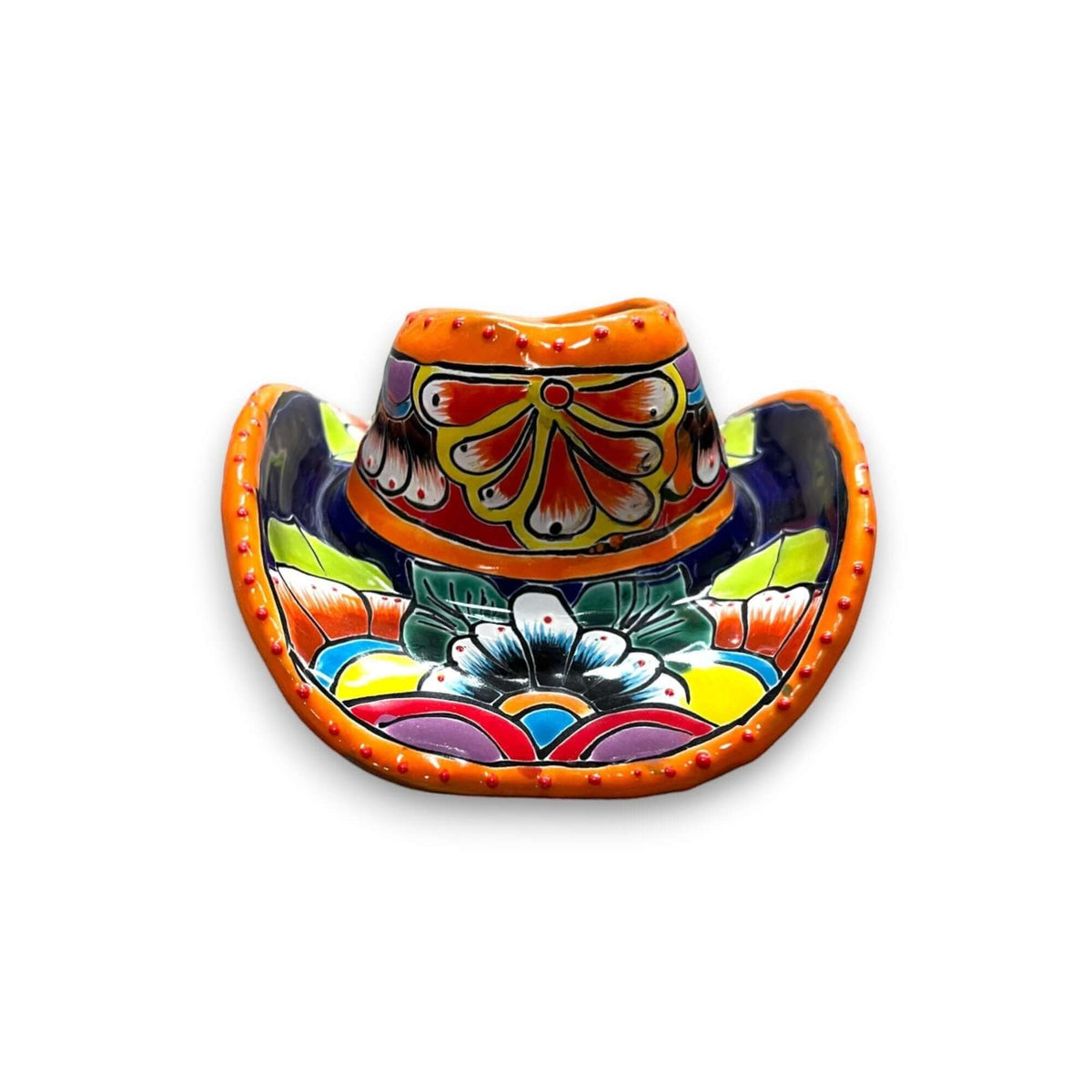 Small Talavera Sombrero Planter | Hand-Painted Cowboy Hat Decor, view 6