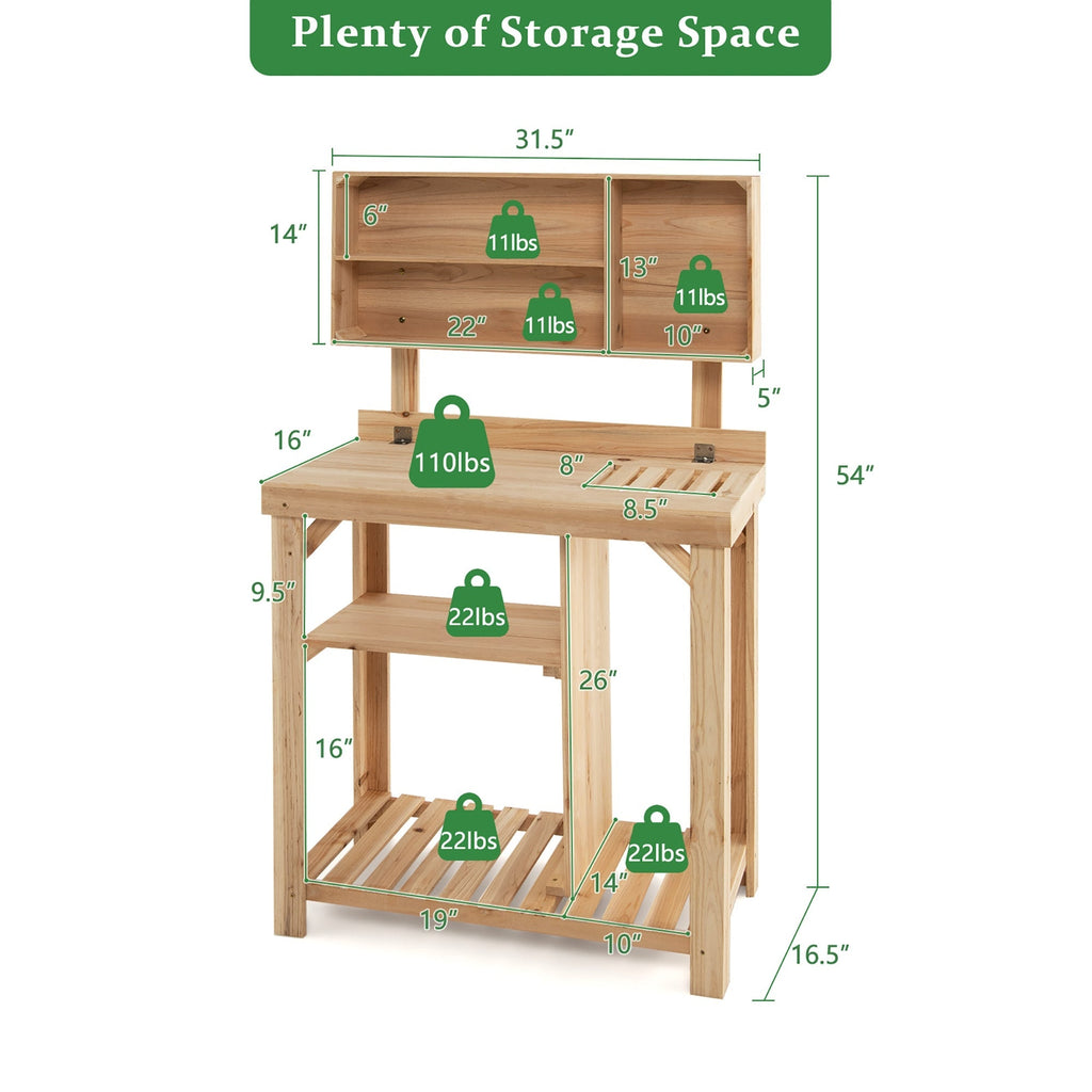 Garden Wooden Potting Table Workstation with Storage Shelf, view 5