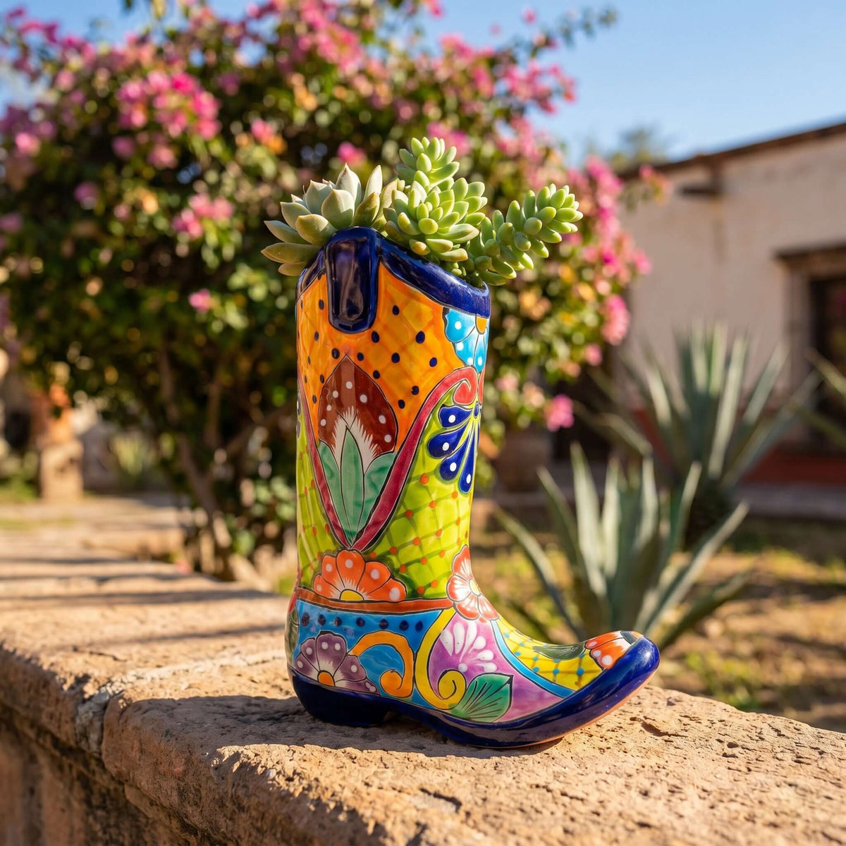 Talavera Boot Planter | Hand-Painted Floral Design, view 4