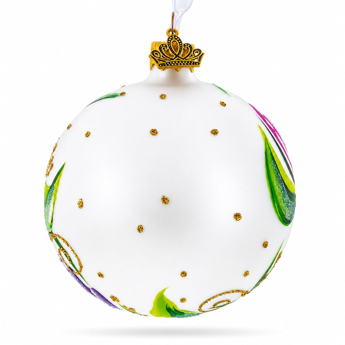 Tulip Bouquet on White Glass Ball Christmas Ornament 3.25 Inches, view 6