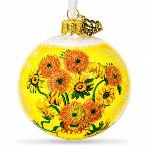 1887 'Sunflowers' by Vincent Van Gogh Glass Ball Christmas Ornament 4 Inches