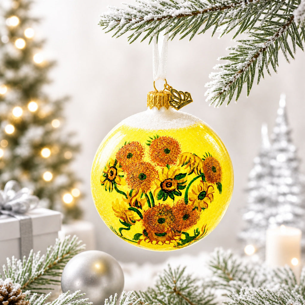 1887 'Sunflowers' by Vincent Van Gogh Glass Ball Christmas Ornament 4 Inches, view 3