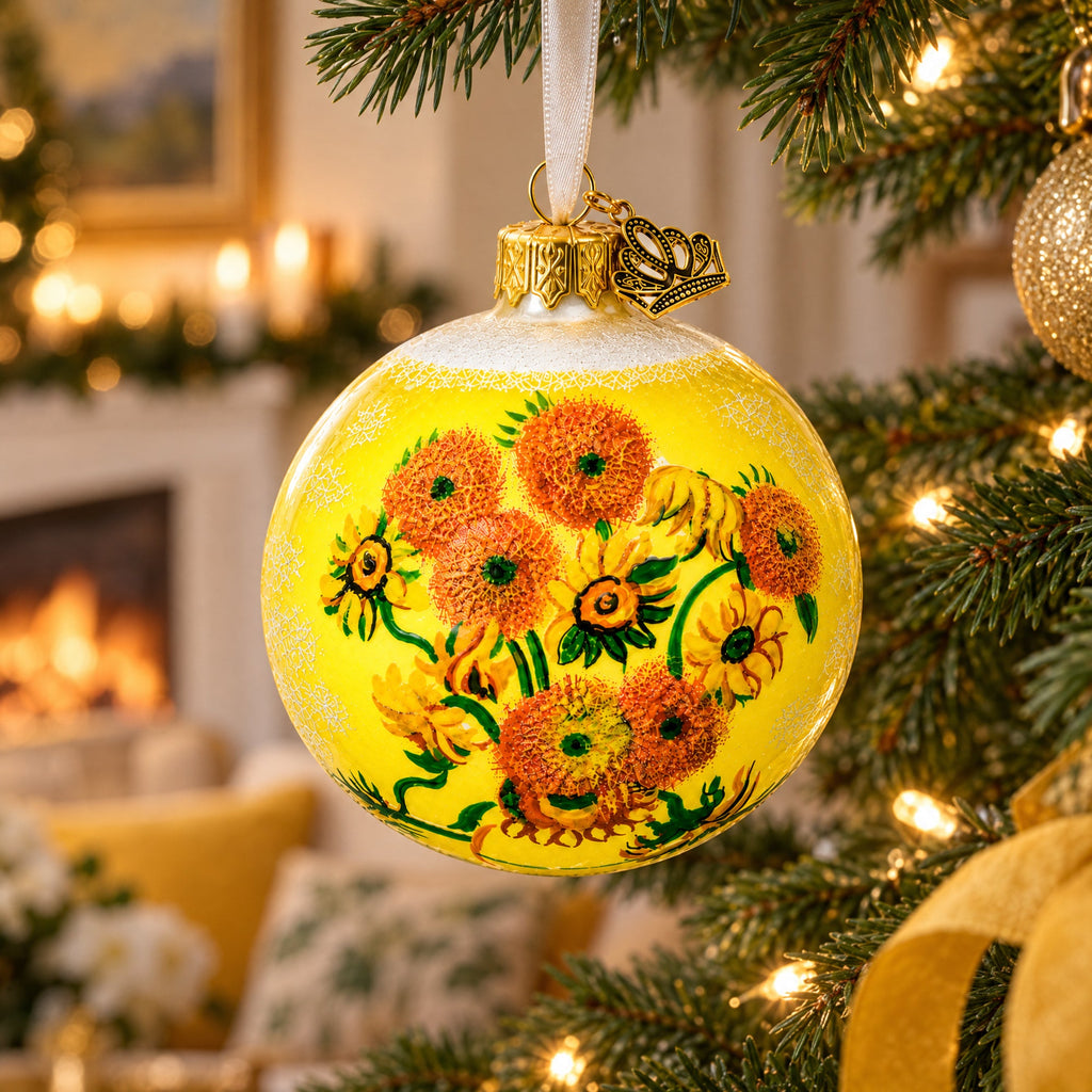 1887 'Sunflowers' by Vincent Van Gogh Glass Ball Christmas Ornament 4 Inches, view 2