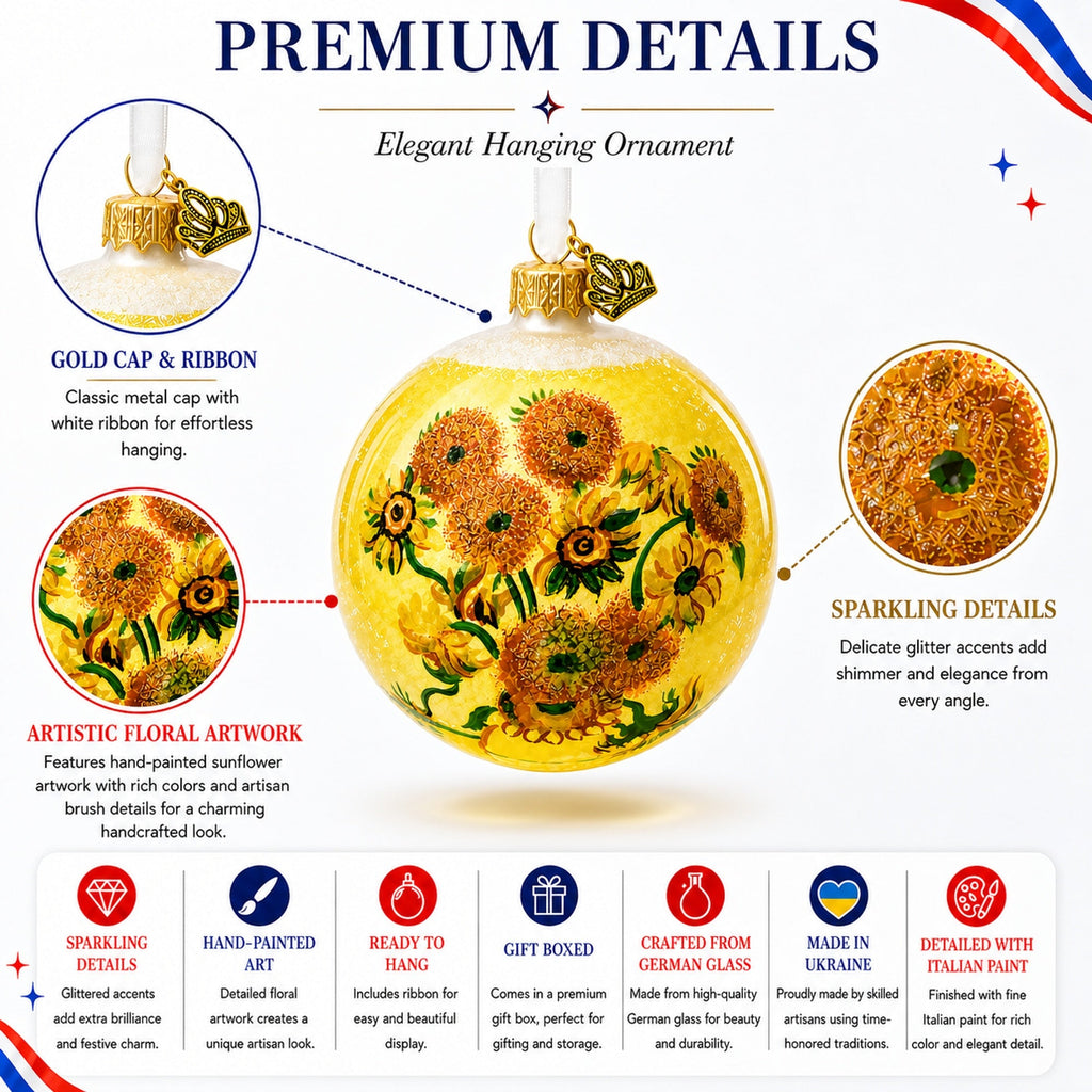 1887 'Sunflowers' by Vincent Van Gogh Glass Ball Christmas Ornament 4 Inches, view 4
