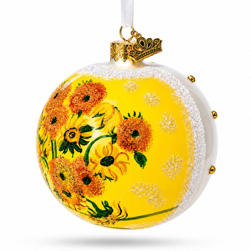 1887 'Sunflowers' by Vincent Van Gogh Glass Ball Christmas Ornament 4 Inches, view 5
