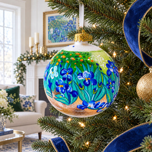 1889 'Irises' by Vincent Van Gogh Glass Ball Christmas Ornament 4 Inches, view 2