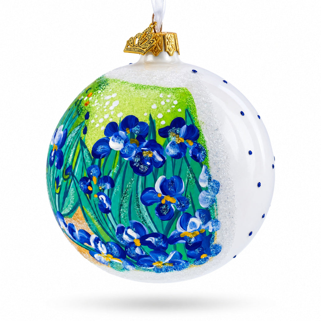 1889 'Irises' by Vincent Van Gogh Glass Ball Christmas Ornament 4 Inches, view 5