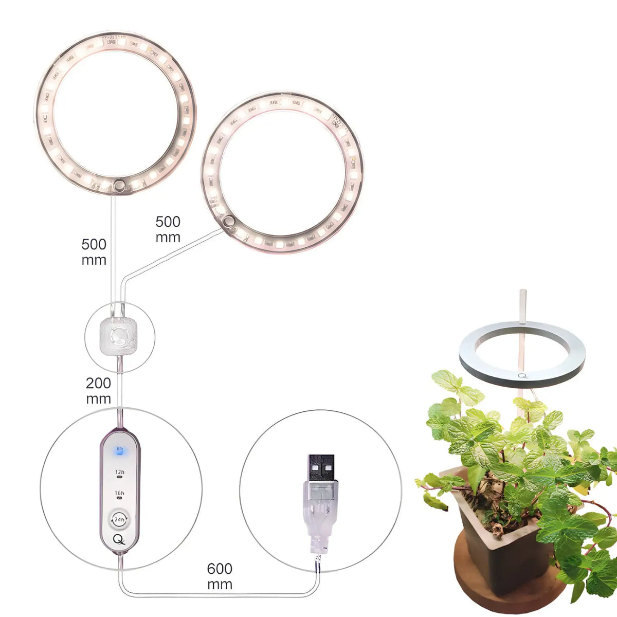 LED Grow Light Full Spectrum Angel Ring USB Lamp for Indoor Plants, view 6