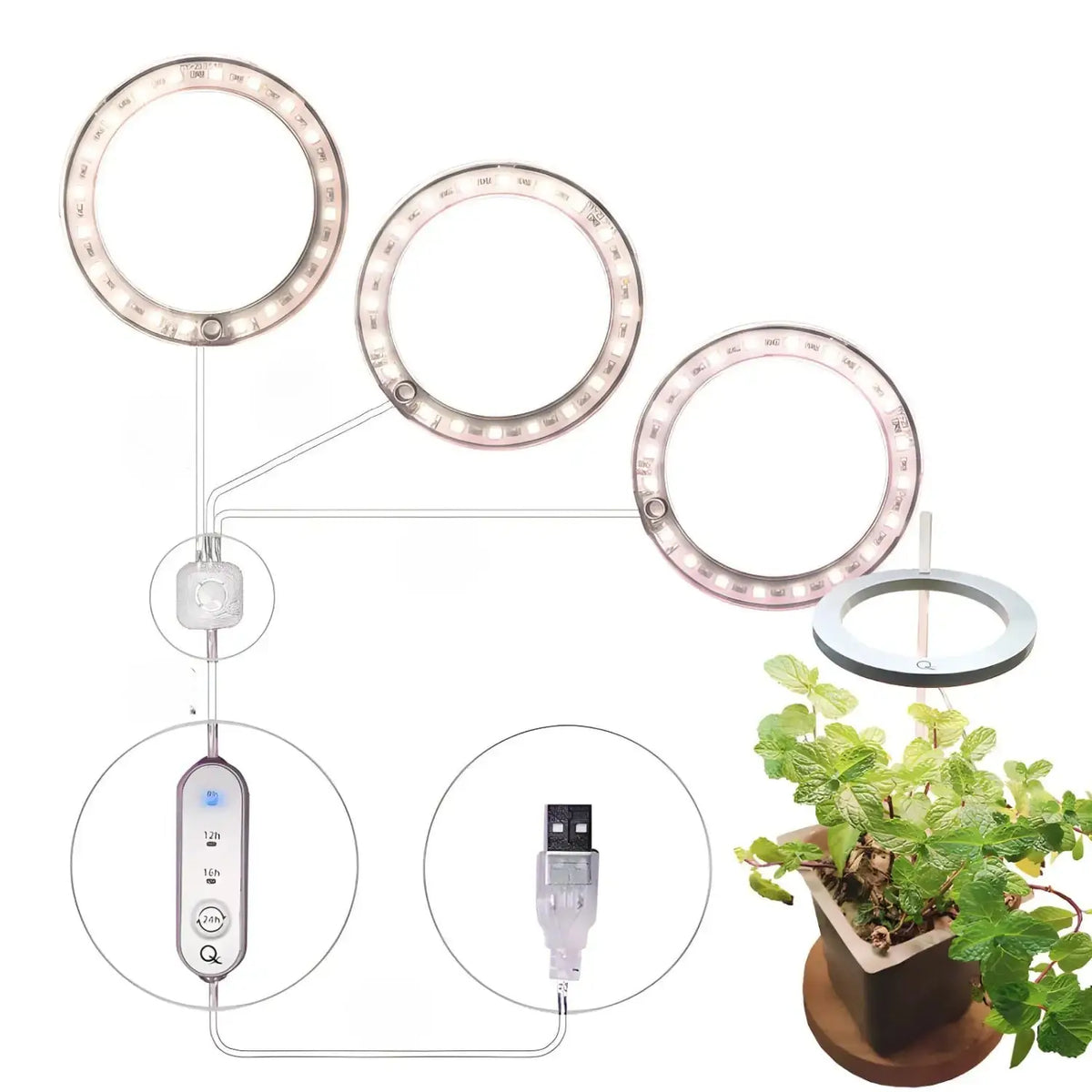 LED Grow Light Full Spectrum Angel Ring USB Lamp for Indoor Plants, view 9