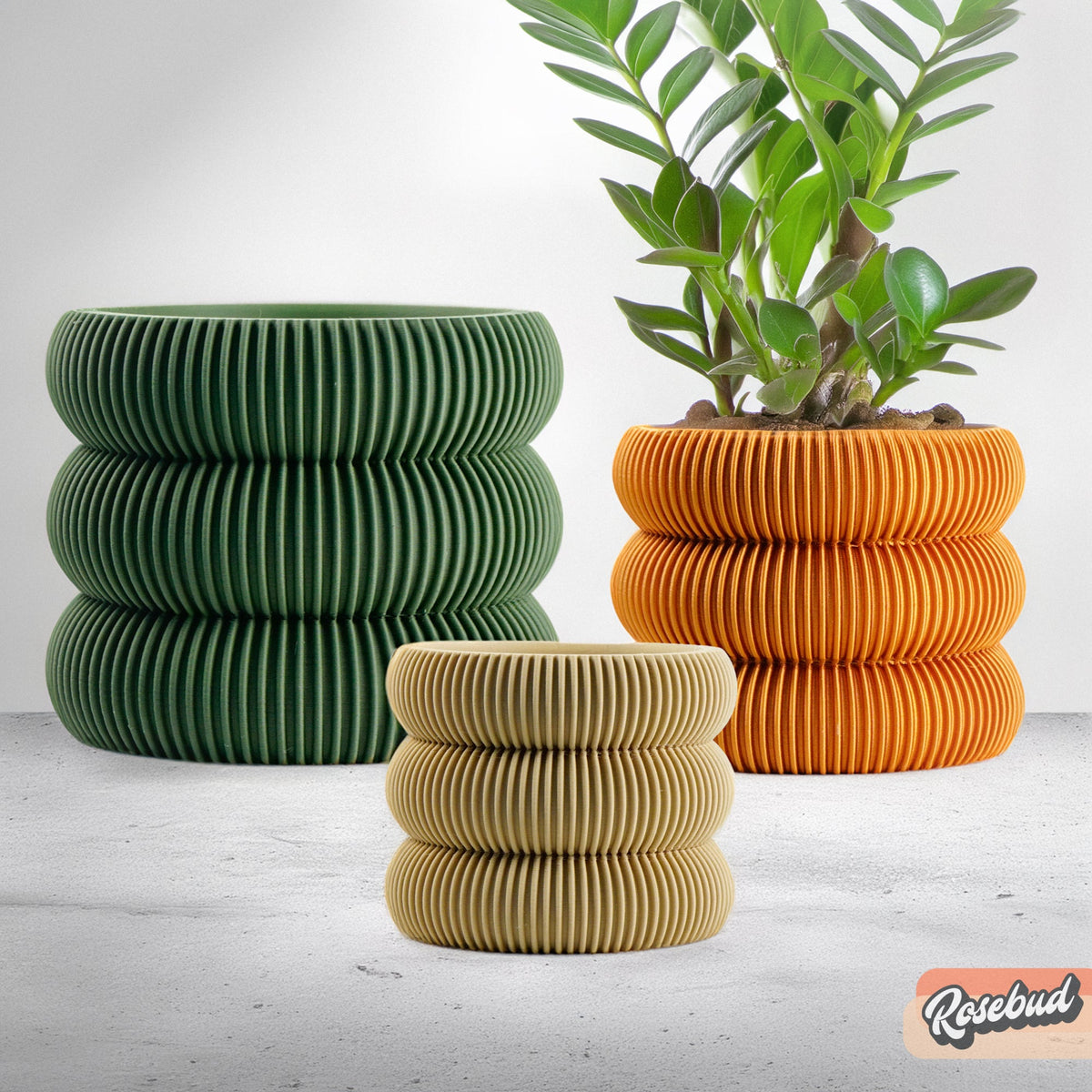 Ribbed Bubble Plant Pot With Drainage and Saucer, view 3