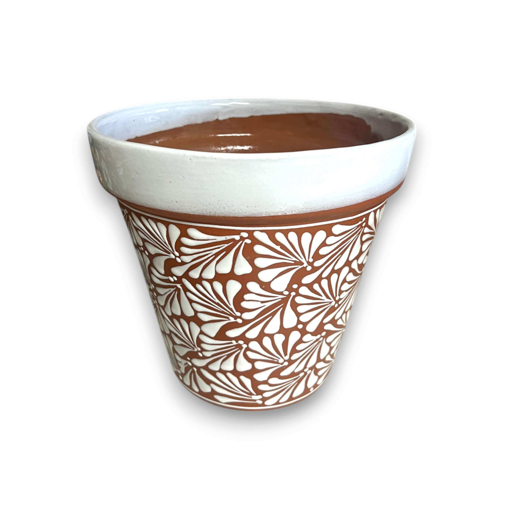 Set of 3 Talavera Flower Pots | Brown & White Terracotta Planters, view 4