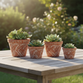 Set of 4 Talavera Flower Pots | Brown & White Terracotta Planters