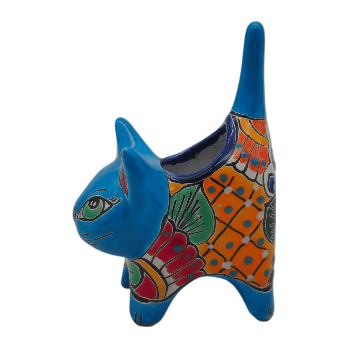 Small Talavera Cat Planter | Colorful Mexican Ceramic Decor, view 7