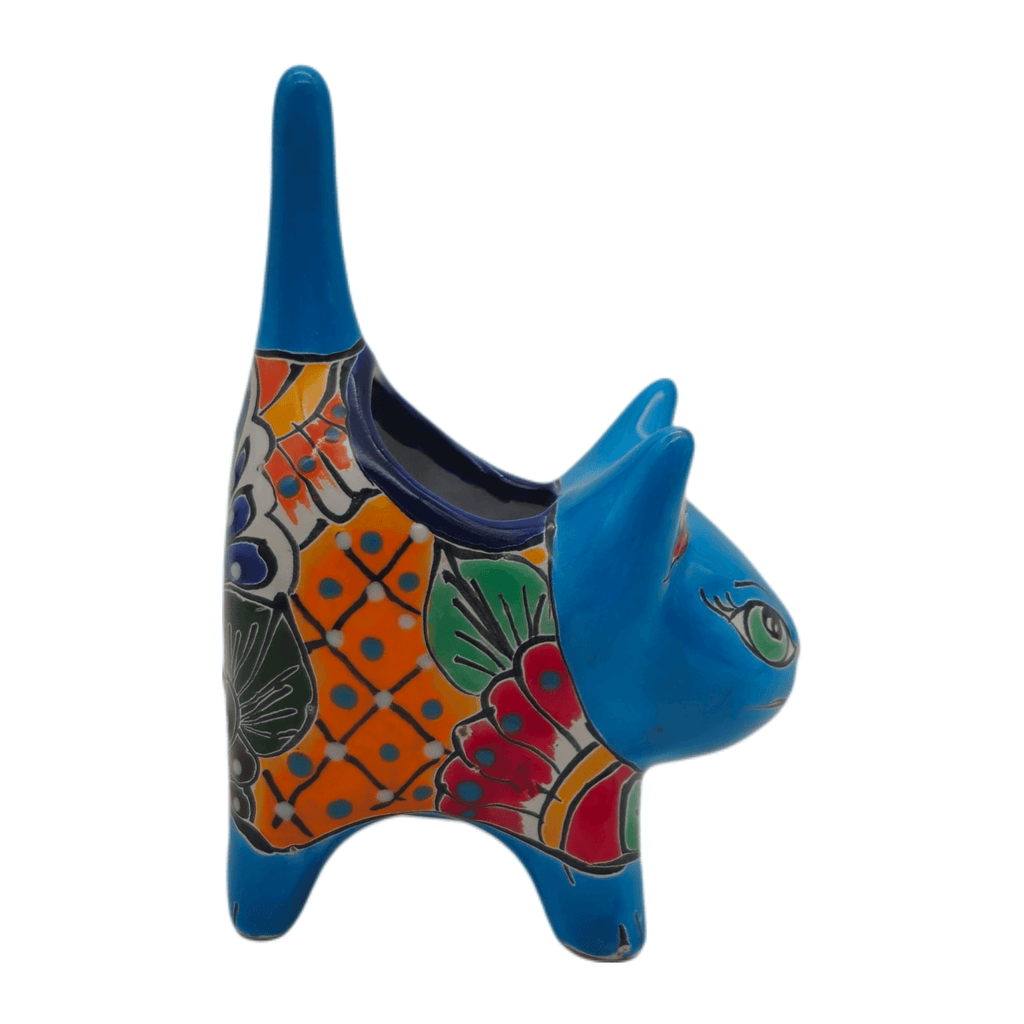 Small Talavera Cat Planter | Colorful Mexican Ceramic Decor, view 4