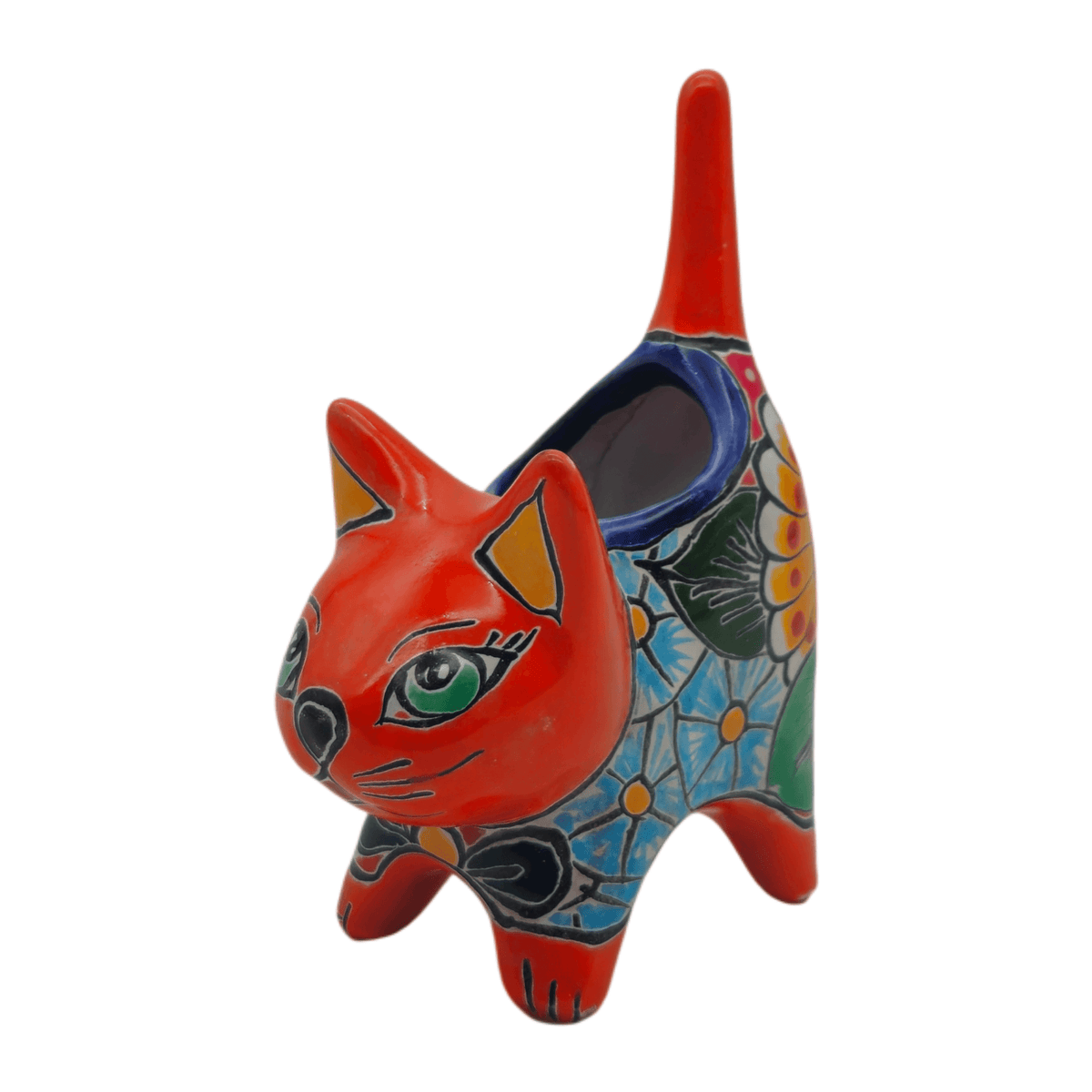 Small Talavera Cat Planter | Colorful Mexican Ceramic Decor, view 5