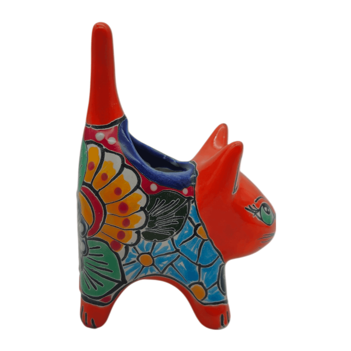 Small Talavera Cat Planter | Colorful Mexican Ceramic Decor, view 8