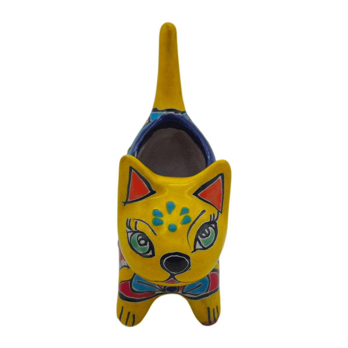 Small Talavera Cat Planter | Colorful Mexican Ceramic Decor, view 3