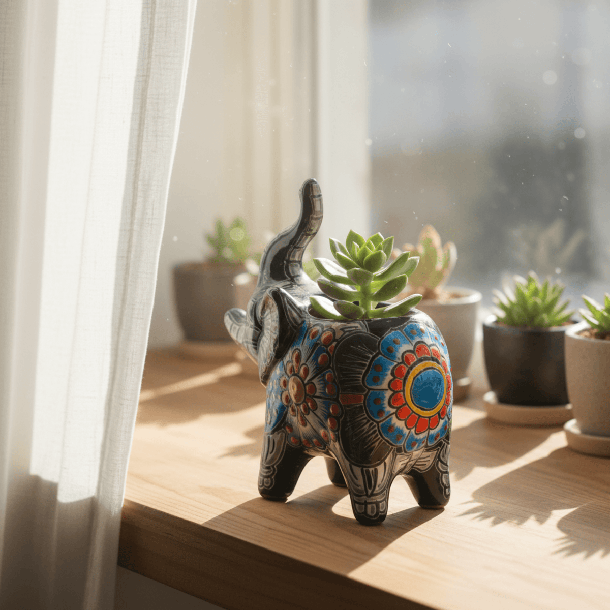 Talavera Cat Planter | Day of the Dead Ceramic Decor, view 2