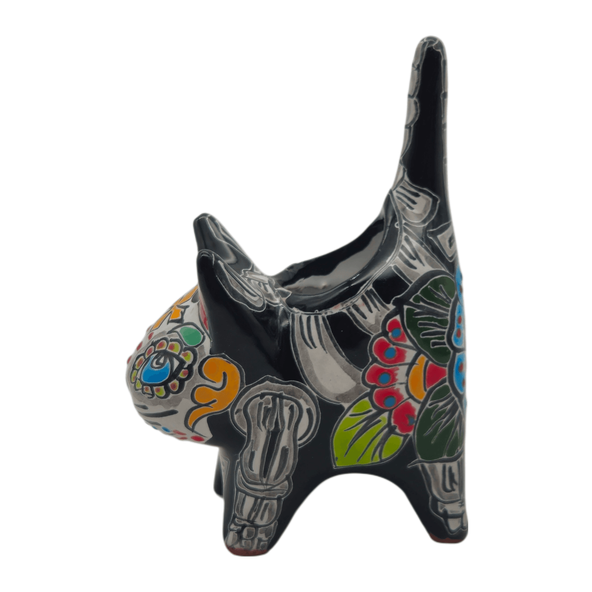 Talavera Cat Planter | Day of the Dead Ceramic Decor, view 3