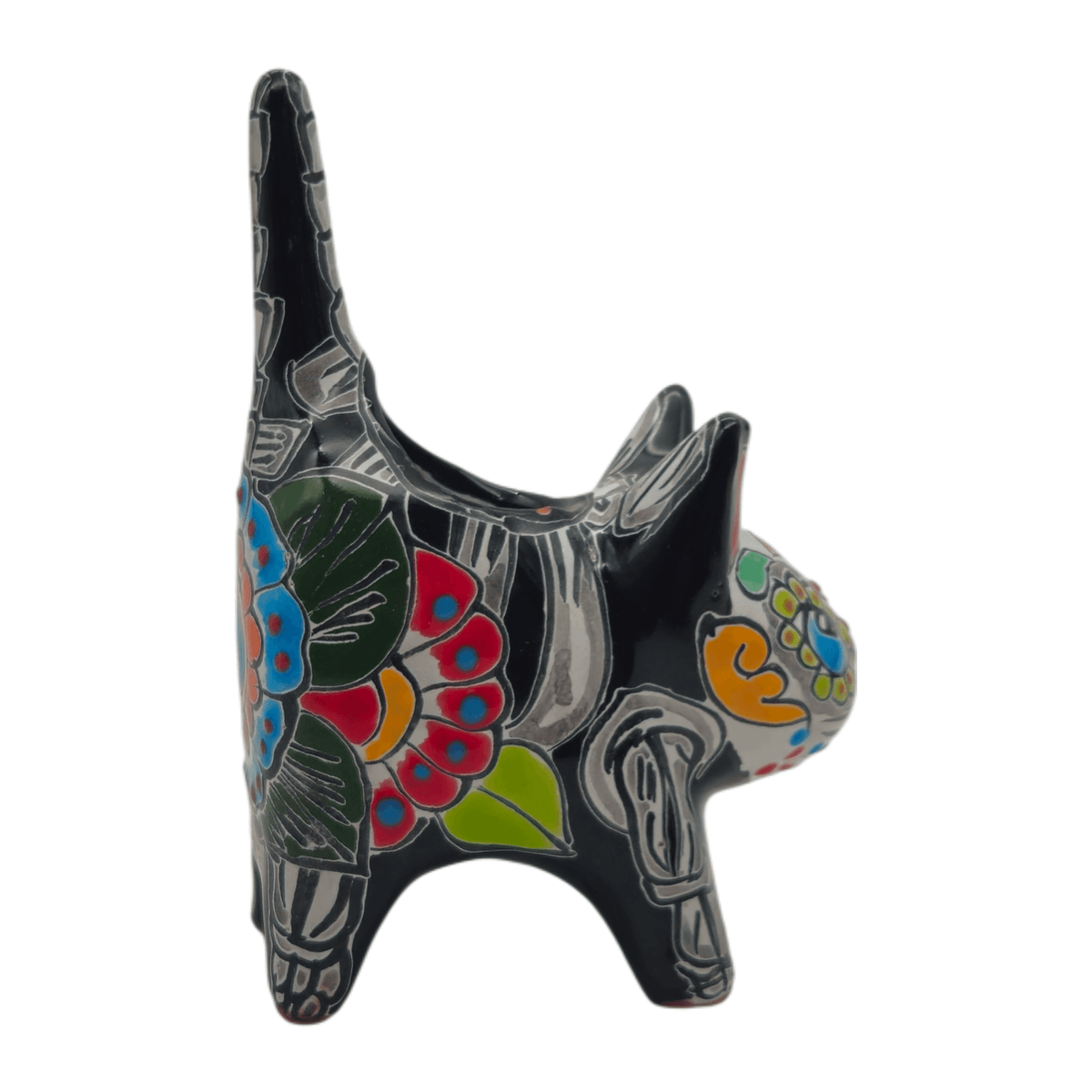 Talavera Cat Planter | Day of the Dead Ceramic Decor, view 6