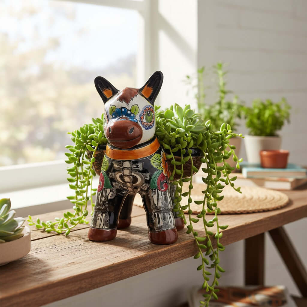 Talavera Donkey Planter | Colorful Day of the Dead Art, view 2