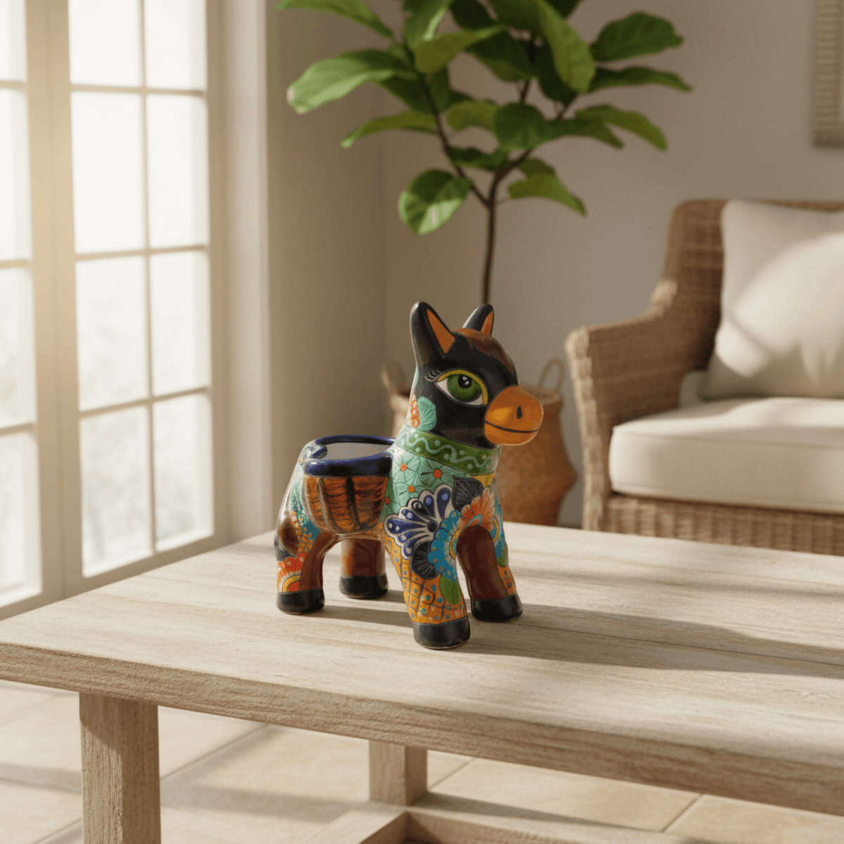 Talavera Donkey Planter | Vibrant Mexican Burro Pot, view 2