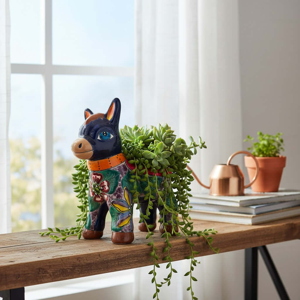Talavera Donkey Planter | Vibrant Mexican Burro Pot, view 3