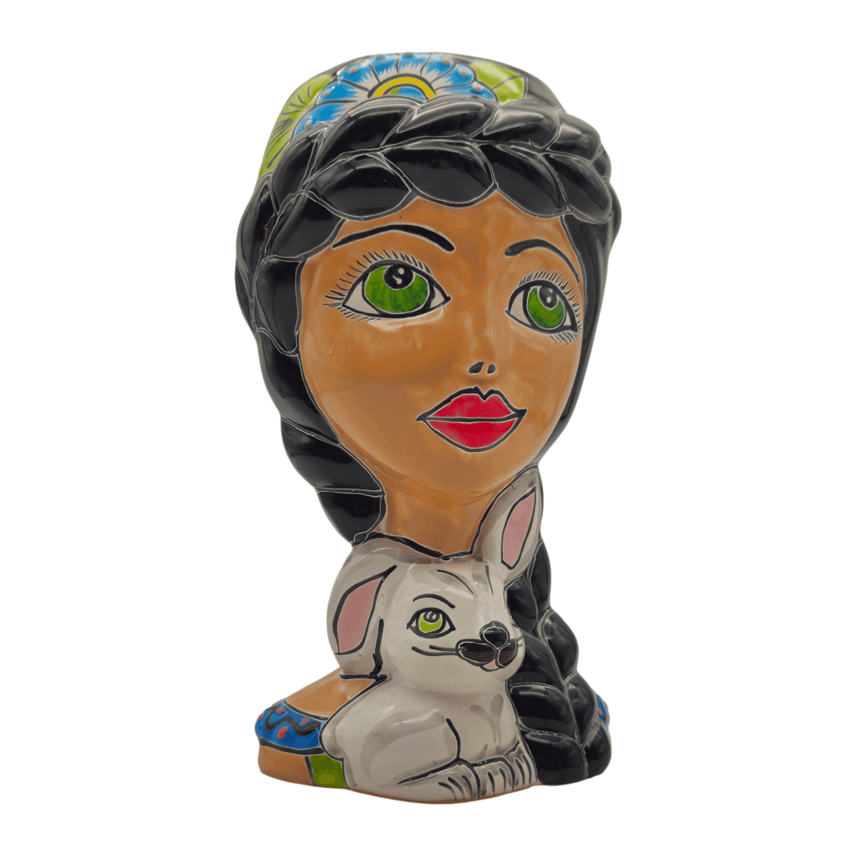 Talavera Lady & Bunny Planter | Colorful Mexican Decor, view 5