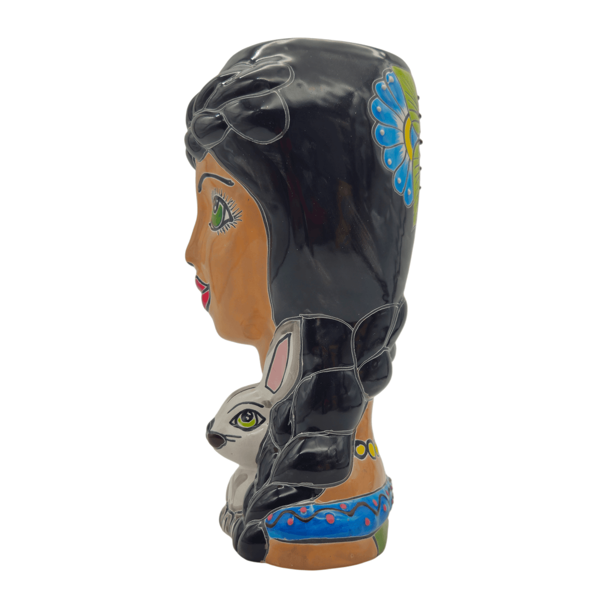 Talavera Lady & Bunny Planter | Colorful Mexican Decor, view 6