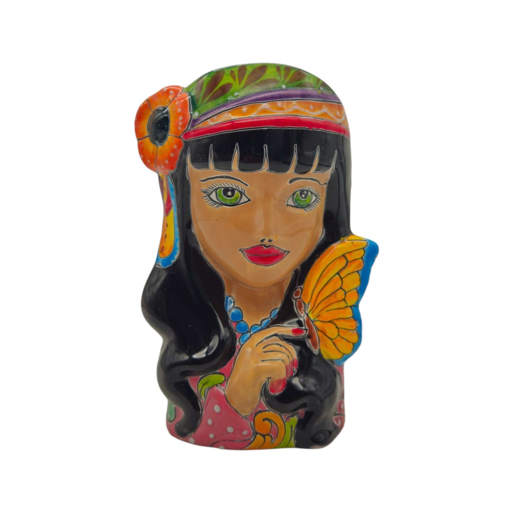 Talavera Lady Head Planter | Butterfly Design, view 7