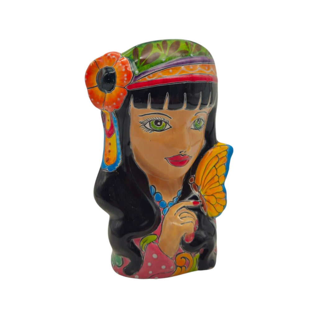 Talavera Lady Head Planter | Butterfly Design, view 8