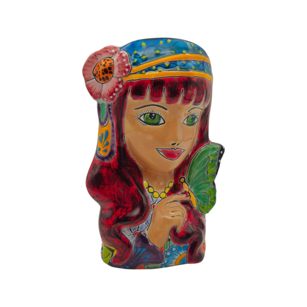 Talavera Lady Head Planter | Butterfly Design, view 6