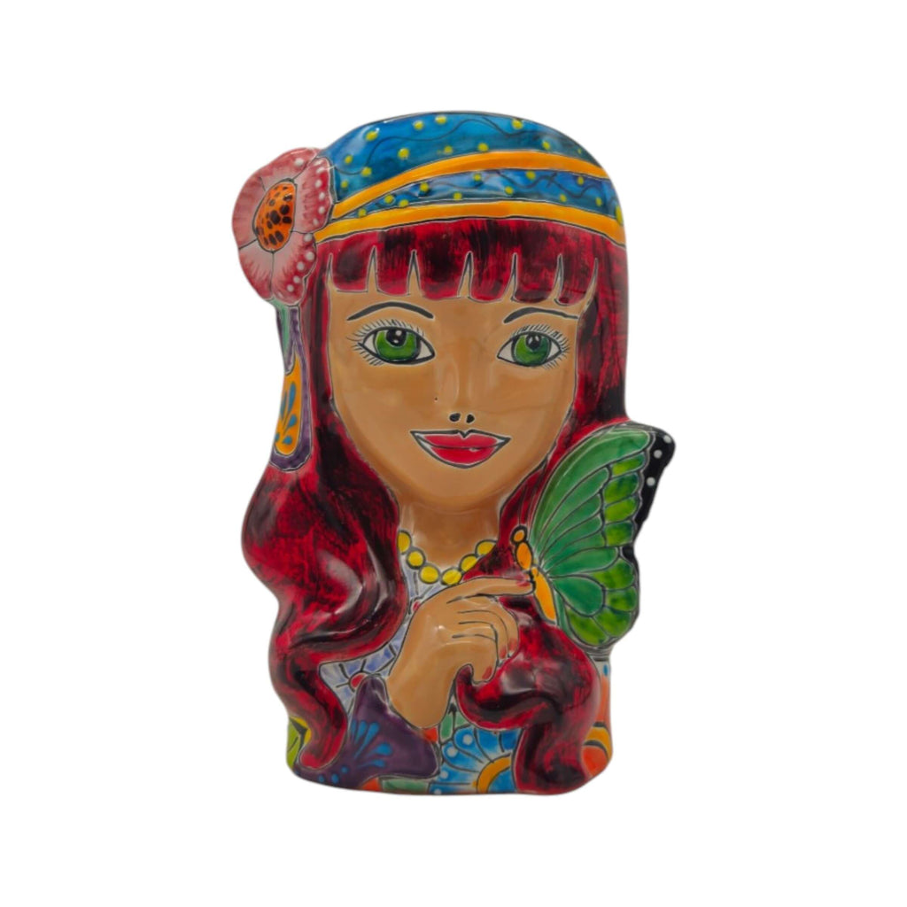 Talavera Lady Head Planter | Butterfly Design, view 9