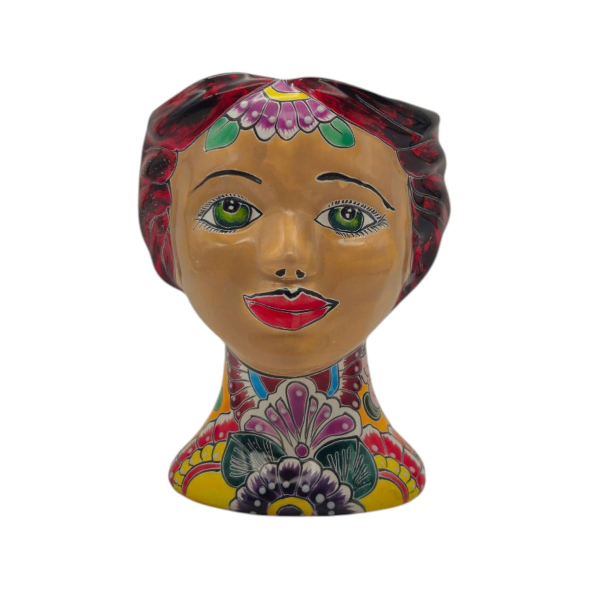 Talavera Lady Head Planter | Floral Folk Art, view 6