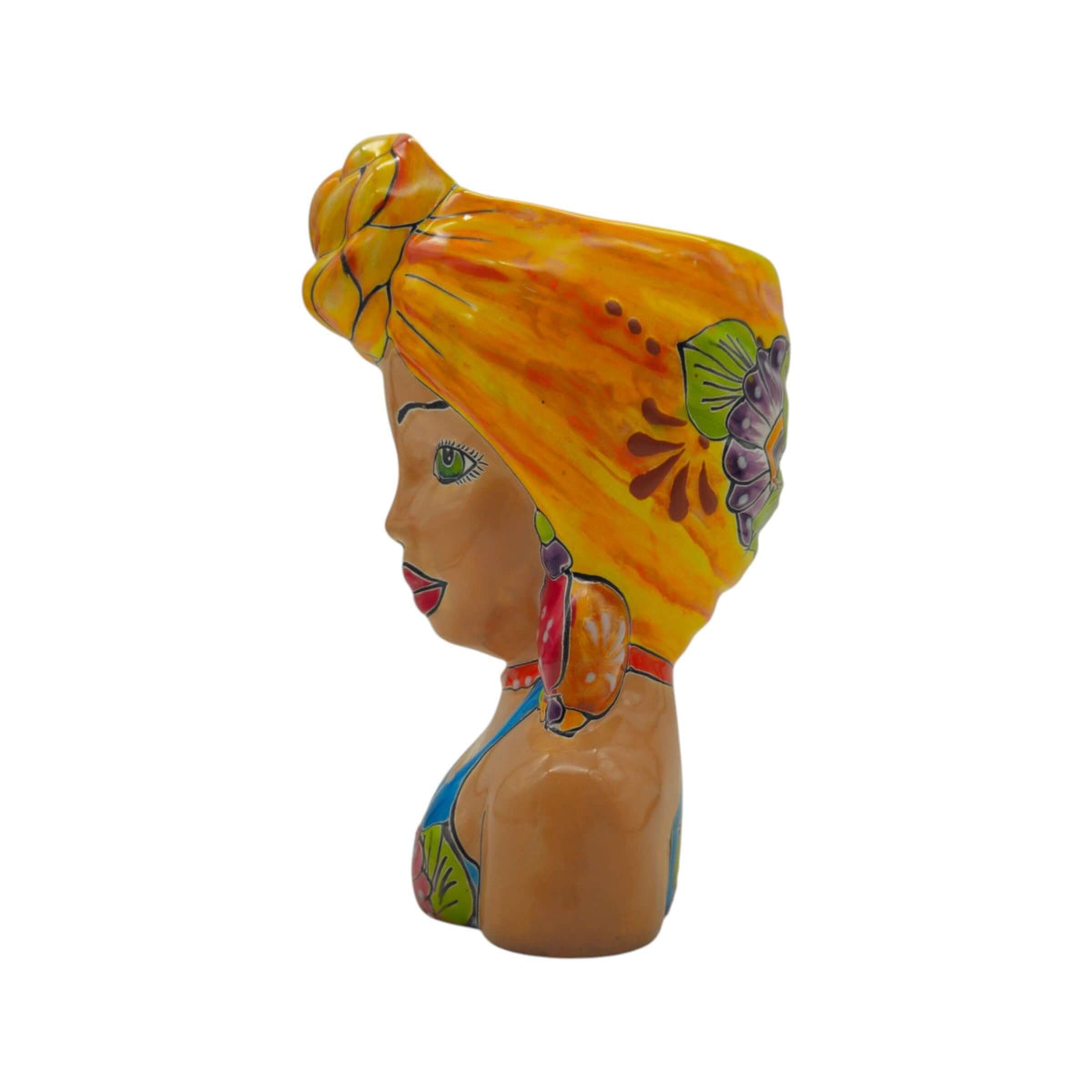 Talavera Lady Head Planter | Colorful Hand-Painted Decor, view 6