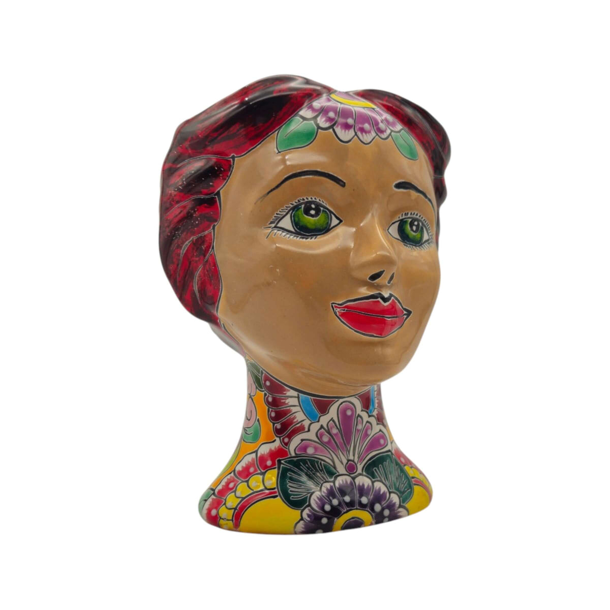 Talavera Lady Head Planter | Floral Folk Art, view 8