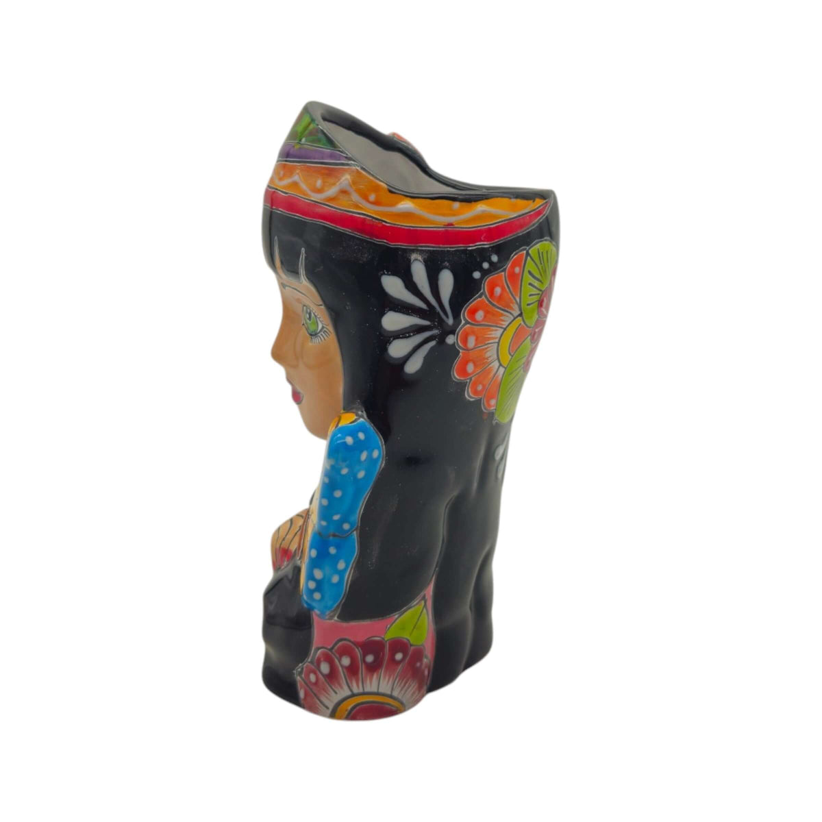 Talavera Lady Head Planter | Butterfly Design, view 3