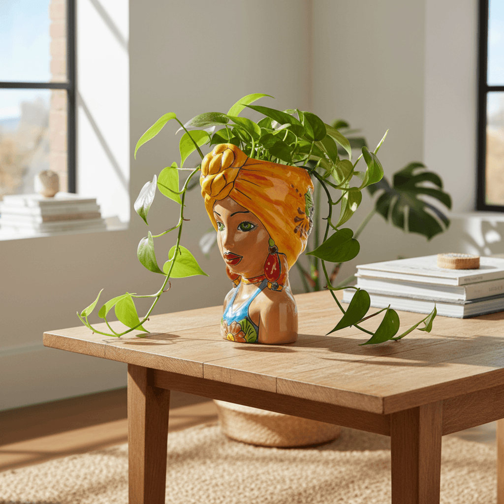 Talavera Lady Head Planter | Colorful Hand-Painted Decor, view 2