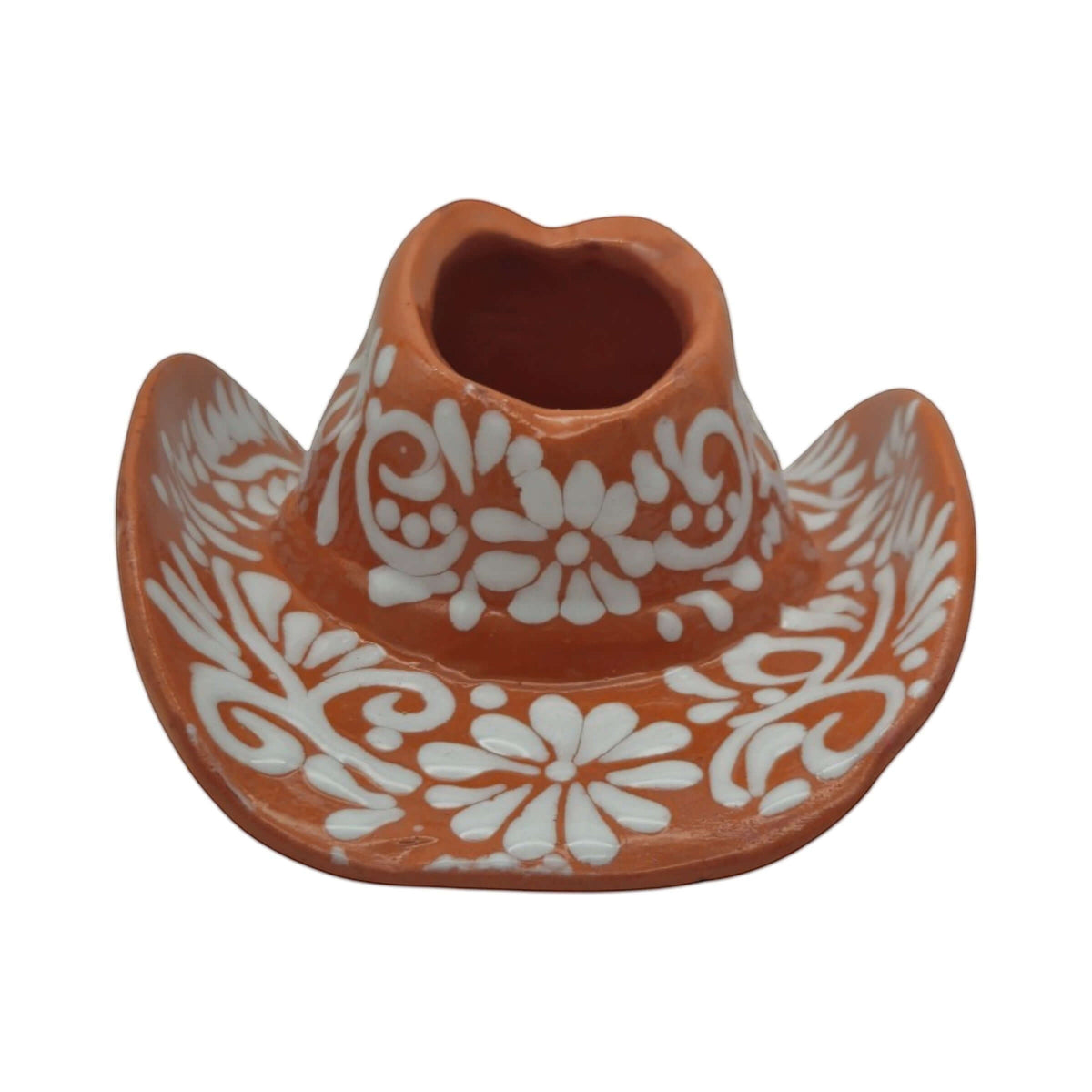 Talavera Sombrero Planter | Brown & White Floral Design, view 6