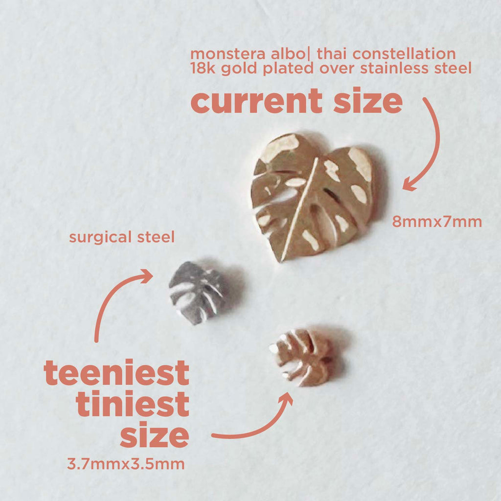 Flat Back- Teeniest Tiniest Monstera Deliciosa Earring Studs, view 5