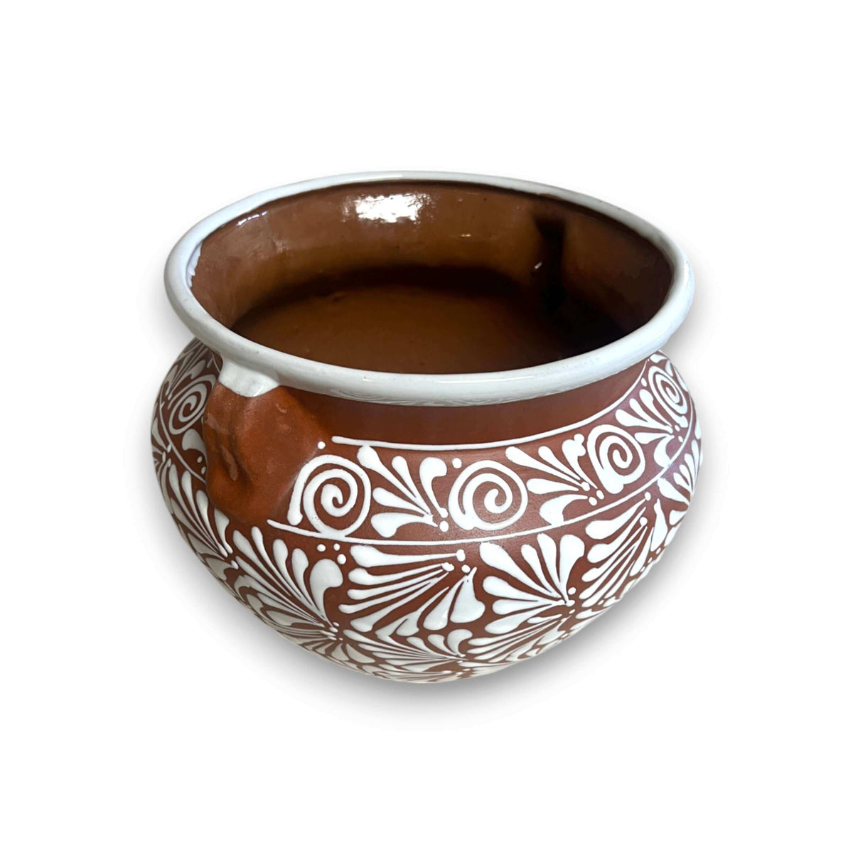Terracotta Talavera Flower Pot | Brown & White Mexican Planter, view 3