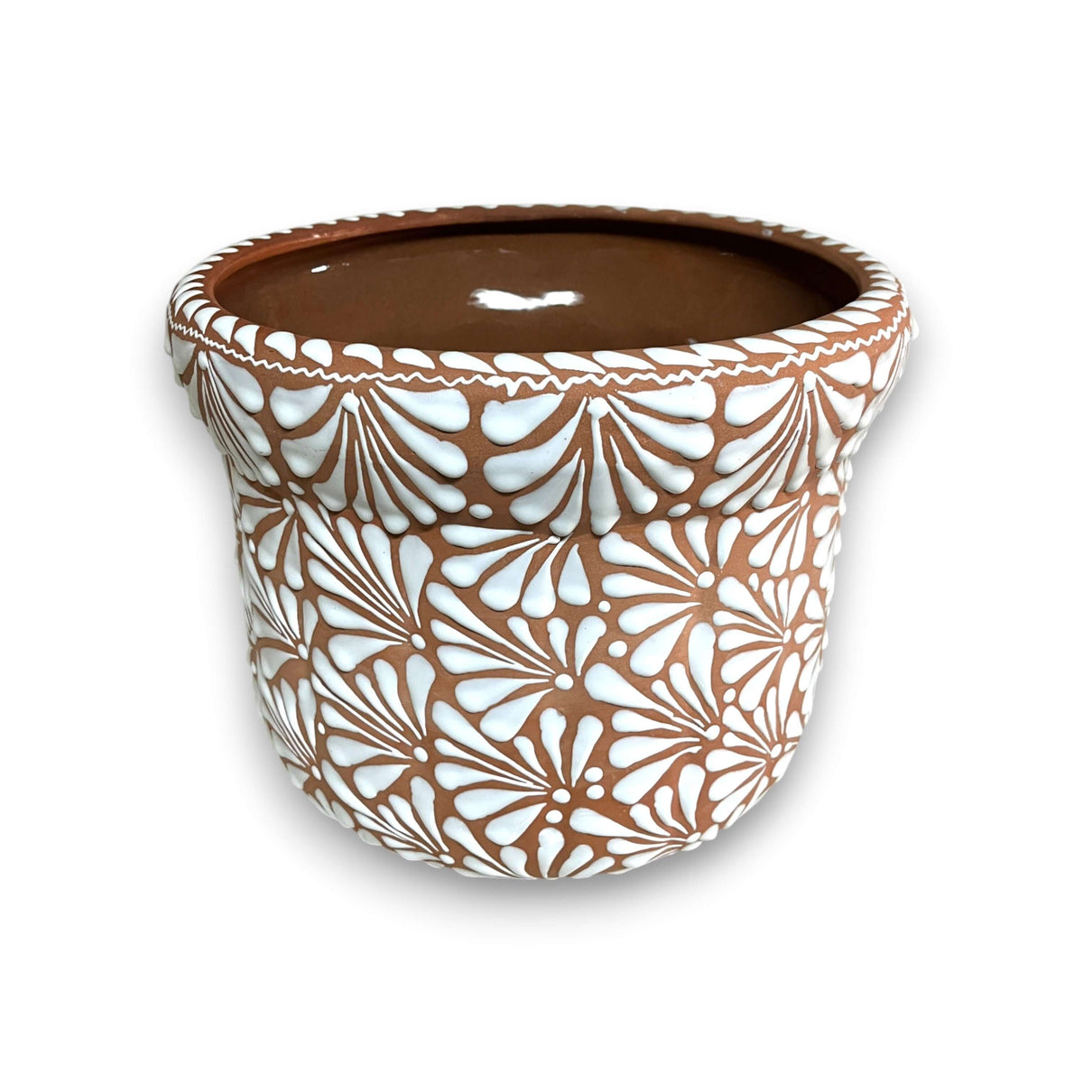 Terracotta & White Talavera Planter | Handmade Pottery Art, view 3