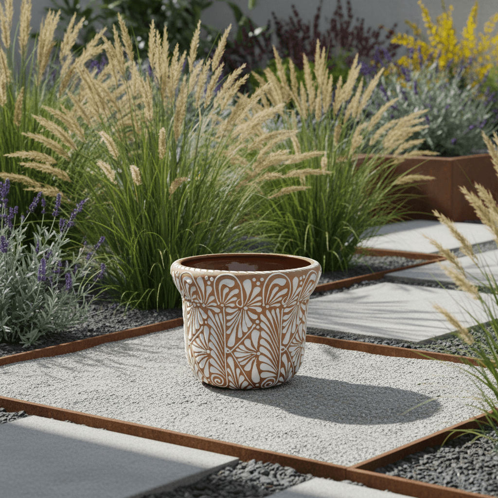 Terracotta & White Talavera Planter | Handmade Pottery Art, view 2