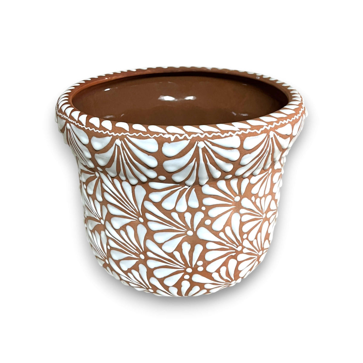 Terracotta & White Talavera Planter | Handmade Pottery Art, view 5