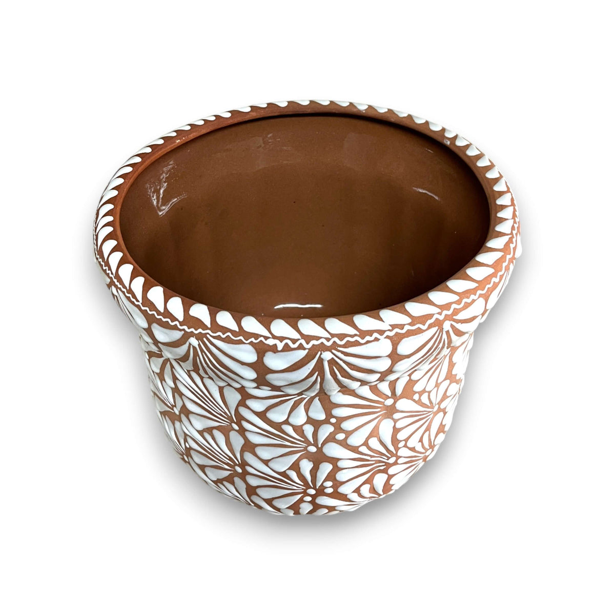 Terracotta & White Talavera Planter | Handmade Pottery Art, view 4