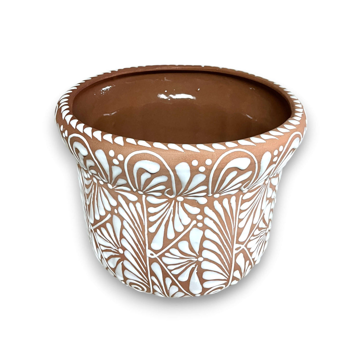 Terracotta & White Talavera Planter | Handmade Pottery Art, view 6