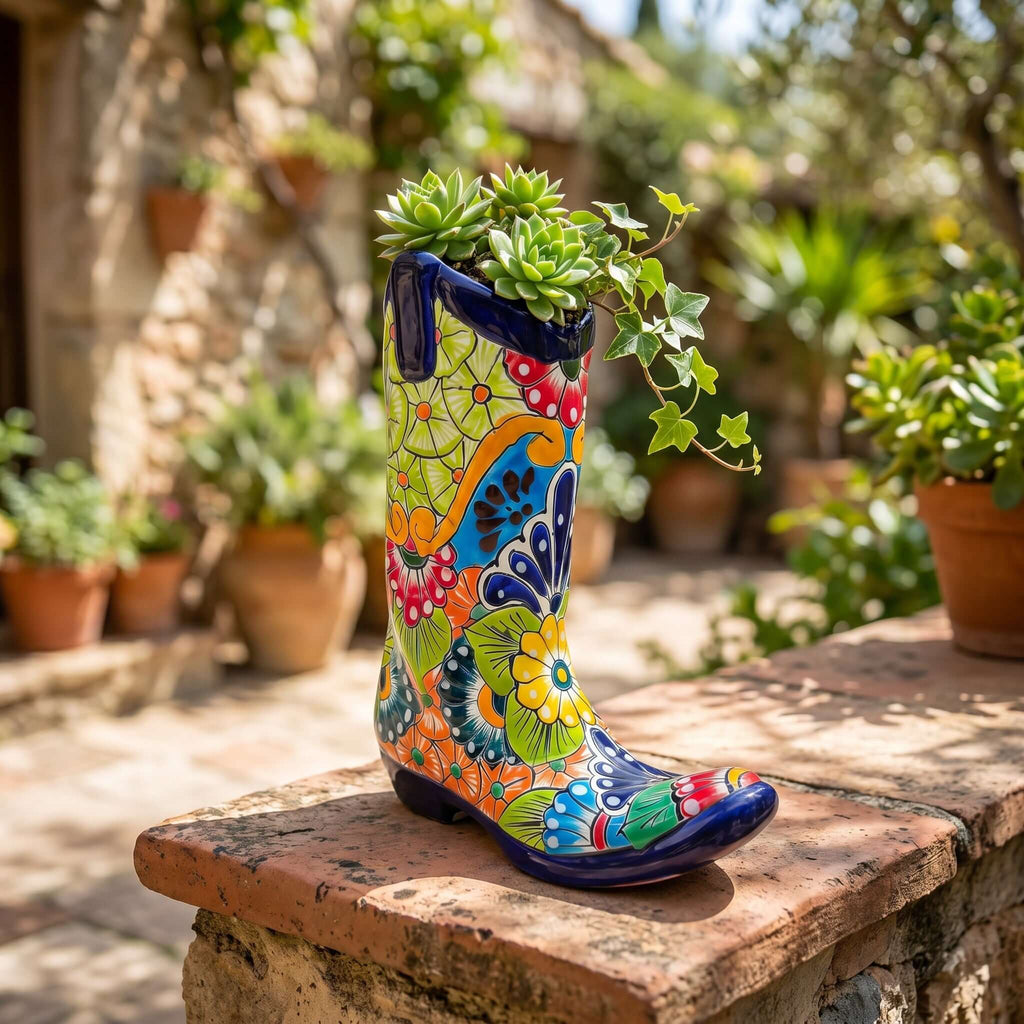 Talavera Boot Planter | Hand-Painted Floral Design, view 3