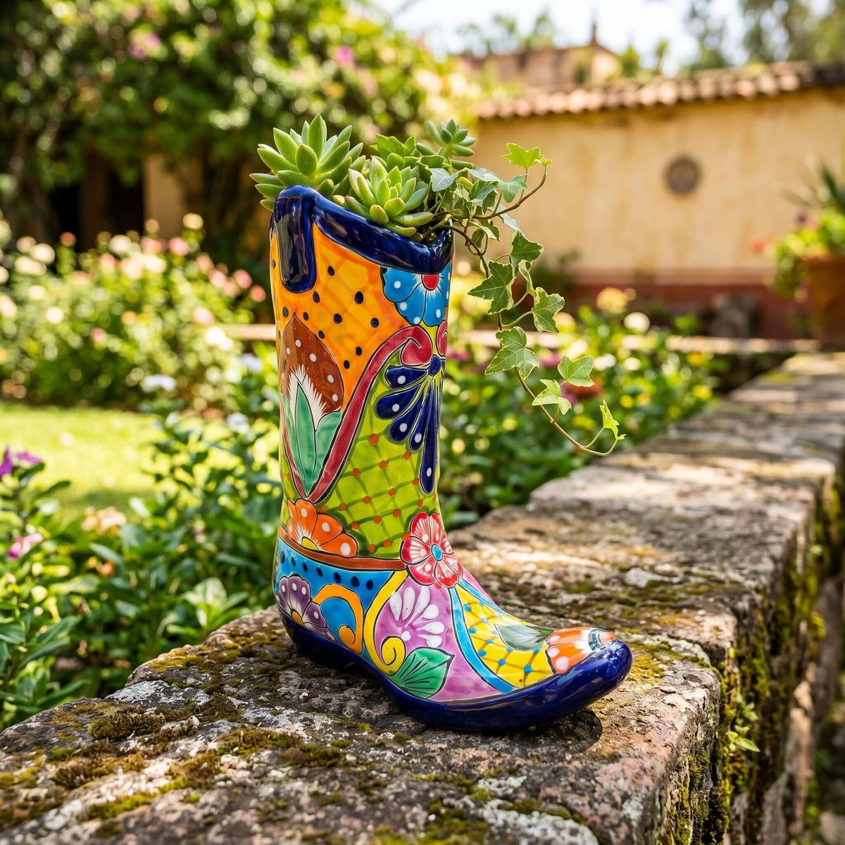 Talavera Boot Planter | Hand-Painted Floral Design, view 2
