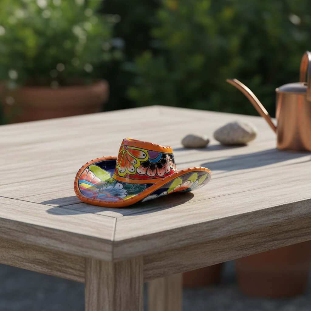 Small Talavera Sombrero Planter | Hand-Painted Cowboy Hat Decor, view 5
