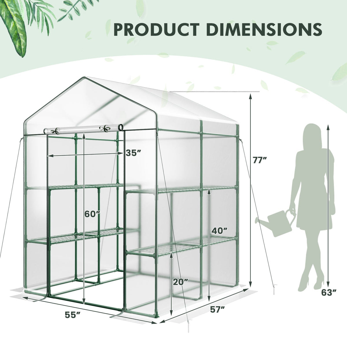 Walk-in Greenhouse with 3 Tiers 8 Shelves PVC Cover Roll-up Zippered Door, view 5